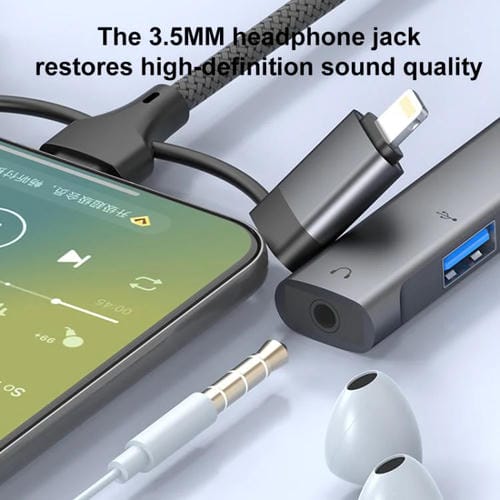 Adaptador concentrador USB Tipo C 8 pines a 3,5 mm PD 2 USB Tipo C estación de acoplamiento 5 en 1 (Gris)