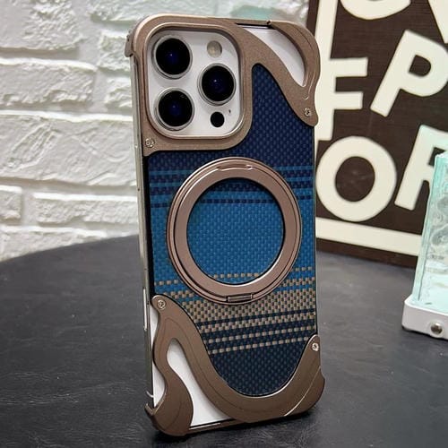 Funda de metal sin marco para iPhone 16 Pro Max con rotación de 360 grados y soporte MagSafe (dorado postre)