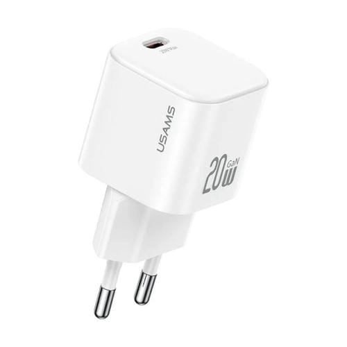 Cargador rápido mini USAMS CC260 de 20 W GaN con puerto USB-C/Tipo C, enchufe: UE (blanco)