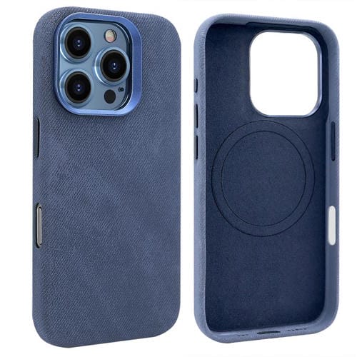 Funda VIETAO de cuero sintético con textura vaquera retro MagSafe para iPhone 16 Pro (azul oscuro)