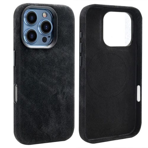 Funda VIETAO de cuero sintético con textura vaquera retro MagSafe para iPhone 15 Pro (negra)