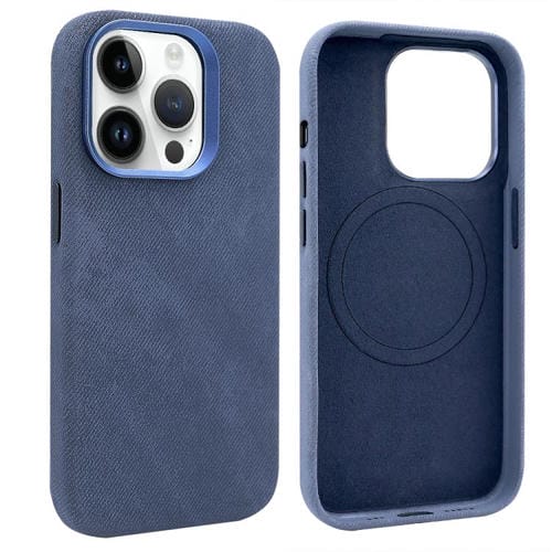 VIETAO - Funda de piel sintética con textura vaquera retro MagSafe para iPhone 14 Pro Max (azul oscuro)