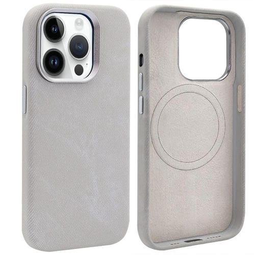 Funda VIETAO de cuero sintético con textura vaquera retro MagSafe para iPhone 14 Pro Max (gris plateado)