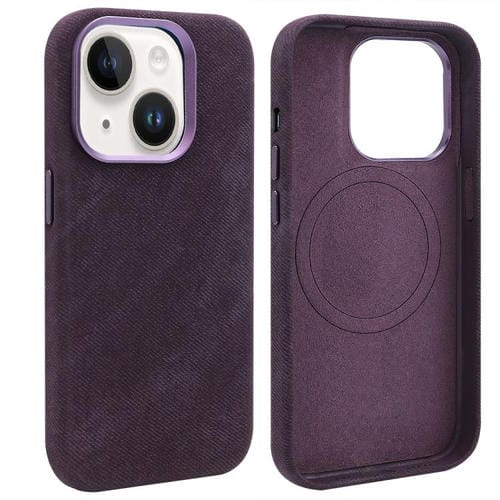 Funda VIETAO de cuero sintético con textura vaquera retro MagSafe para iPhone 14 (morado oscuro)