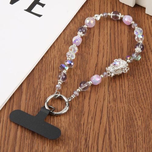 Correa universal antipérdida para teléfono con cuentas de cristal de lujo (morado)