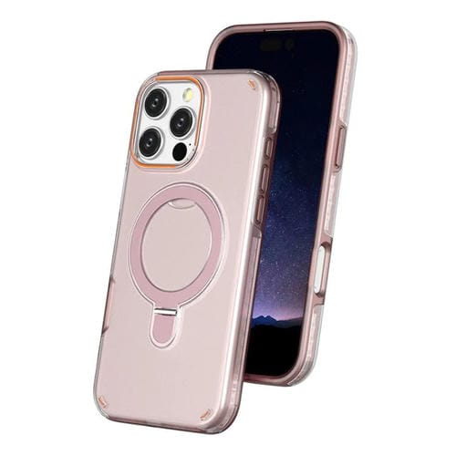 Funda colorida 2 en 1 con soporte de anillo MagSafe para iPhone 16 Pro Max (rosa)