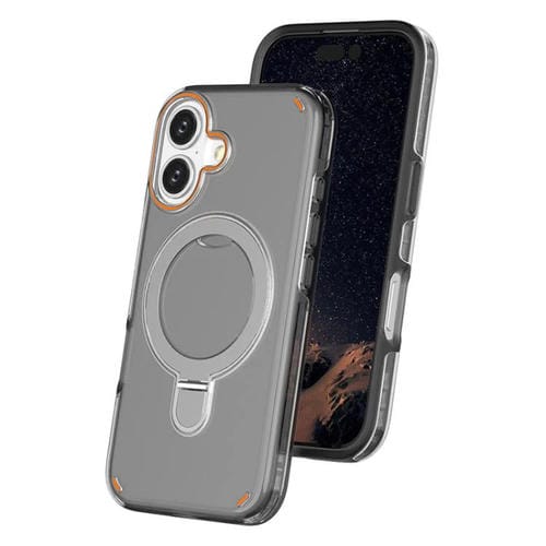 Funda colorida 2 en 1 con soporte de anillo MagSafe para iPhone 16 (negro transparente)