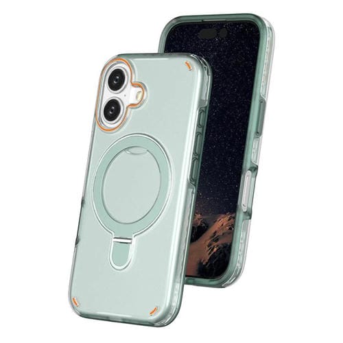 Funda colorida 2 en 1 con soporte de anillo MagSafe para iPhone 16 (verde menta)