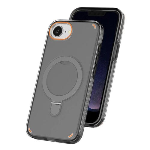 Funda colorida 2 en 1 con soporte de anillo MagSafe para iPhone 16e (negro transparente)