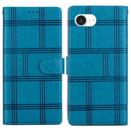 Funda de piel con relieve a cuadros para iPhone 16e (azul)