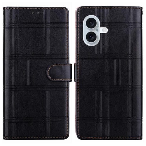 Funda de piel con relieve a cuadros para iPhone 16 (negra)