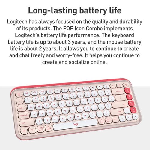 Conjunto de teclado y ratón inalámbricos Bluetooth Logitech POP ICON COMBO (rosa)