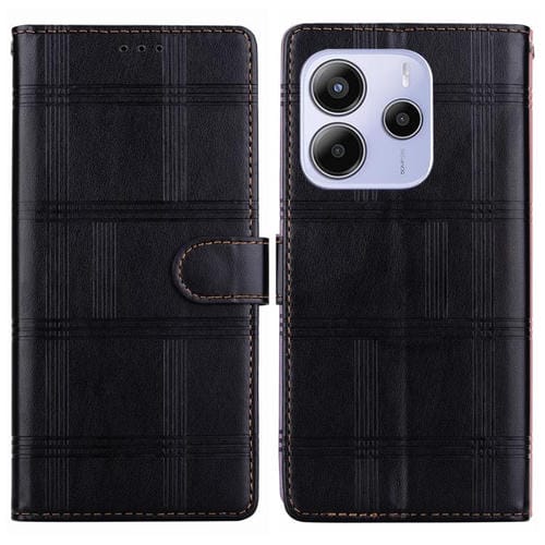Funda de cuero con relieve a cuadros para Redmi Note 14 5G (negra)