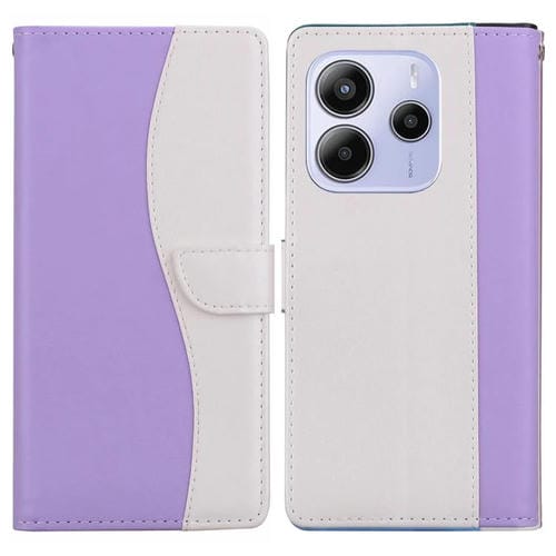 Funda de cuero bicolor con relieve para Redmi Note 14 4G (164,84 mm) (morado y blanco)