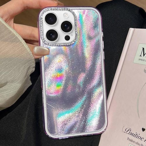 Funda 3 en 1 con diseño de arena movediza y marco de diamante para iPhone 16 Pro (morado)