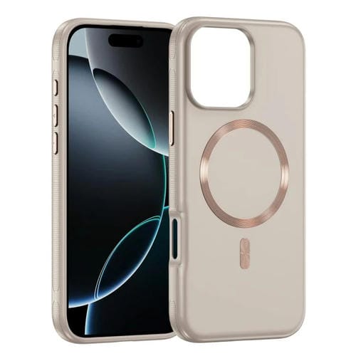 Funda híbrida de TPU y PC Magsafe con textura de CD original para iPhone 16 Pro (beige y gris)