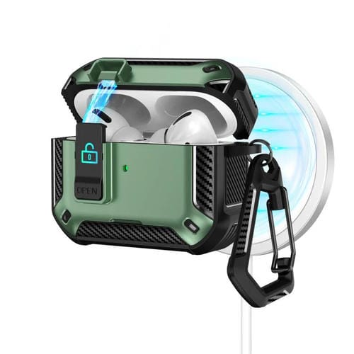Estuche magnético MagSafe de dos colores para AirPods Pro con soporte y cierre de seguridad (negro y verde)