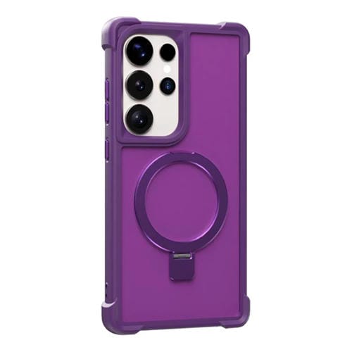 Funda para Samsung Galaxy S24 Ultra 5G con soporte MagSafe de cuatro esquinas a prueba de golpes (morado)