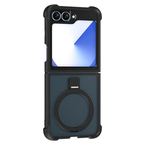 Funda para Samsung Galaxy Z Flip6/5 con soporte MagSafe de cuatro esquinas a prueba de golpes (negra)
