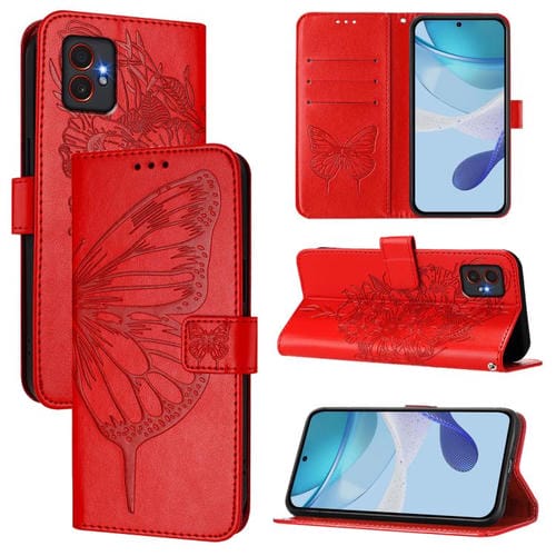 Funda de piel con diseño de mariposa en relieve para Samsung Galaxy XCover7 Pro (roja)