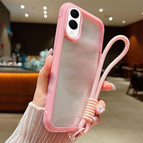Funda de acrílico transparente de TPU con borde liso y correa para la muñeca para Samsung Galaxy S25 Edge 5G (rosa)