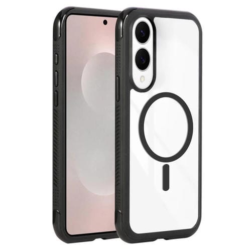 Funda magnética MagSafe transparente con borde liso para Samsung Galaxy S25 Edge 5G (negro)