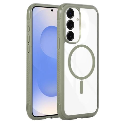 Funda magnética MagSafe transparente con borde liso para Samsung Galaxy S25+/S24+ 5G (verde militar)