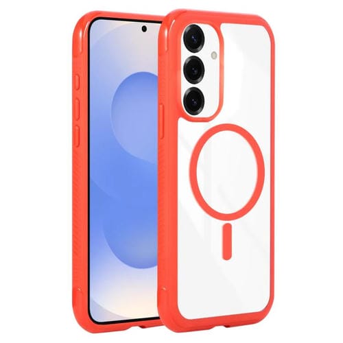 Funda magnética MagSafe transparente con borde liso para Samsung Galaxy S25+/S24+ 5G (roja)
