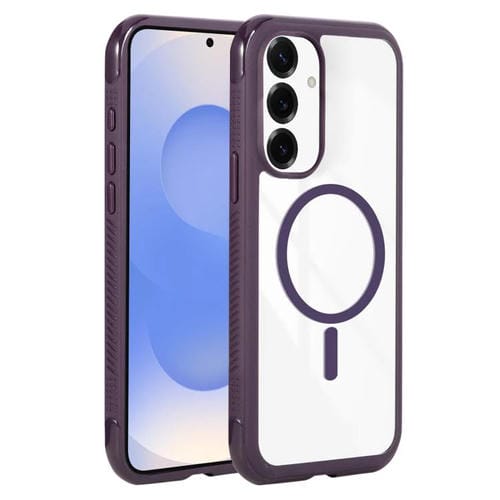 Funda magnética MagSafe transparente con borde liso para Samsung Galaxy S25/S24 5G (morado oscuro)