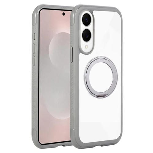 Funda MagSafe para Samsung Galaxy S25 Edge 5G, color sólido, transparente, con soporte giratorio (gris)