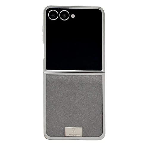 Funda para Samsung Galaxy Z Flip6 con marco chapado, papel brillante y placa de identificación de cobertura completa (negro)