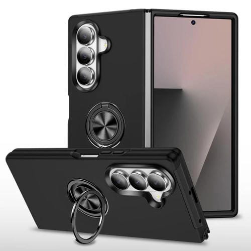 Funda magnética de PC + TPU para Samsung Galaxy Z Fold7 5G con soporte de anillo invisible (negro)