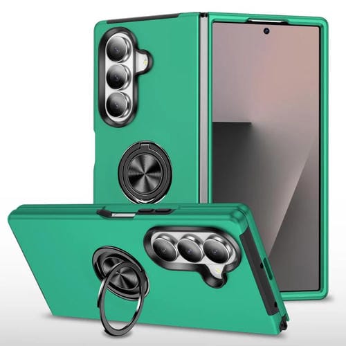 Funda magnética de PC + TPU para Samsung Galaxy Z Fold7 5G con soporte de anillo invisible (verde oscuro)
