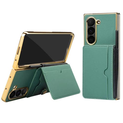 Funda de PU con tapa y ranuras para tarjetas integradas para Samsung Galaxy Z Fold6 (verde)