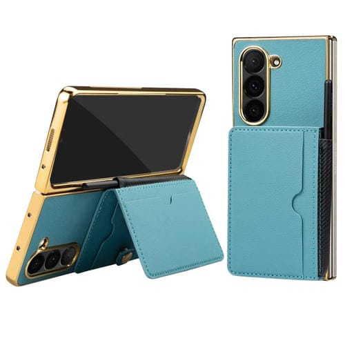 Funda de PU con tapa y ranuras para tarjetas integradas para Samsung Galaxy Z Fold6 (azul claro)