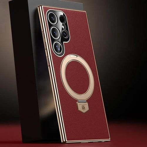 Funda de cuero lisa con soporte MagSafe para Samsung Galaxy S23 Ultra 5G (roja)