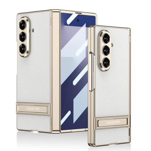 Funda de cuero magnética Triumph Phantom integrada con soporte para Samsung Galaxy Z Fold7 5G (blanco)