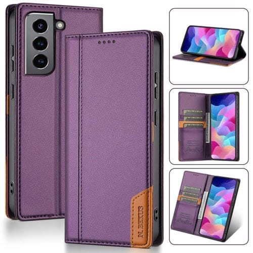 Funda de cuero con tapa magnética y costuras RFID para Samsung Galaxy S22+ 5G N.BEKUS P3 (morado)