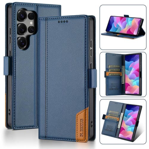 Funda de cuero con tapa magnética y costuras RFID para Samsung Galaxy S23 Ultra 5G N.BEKUS P3 (azul)
