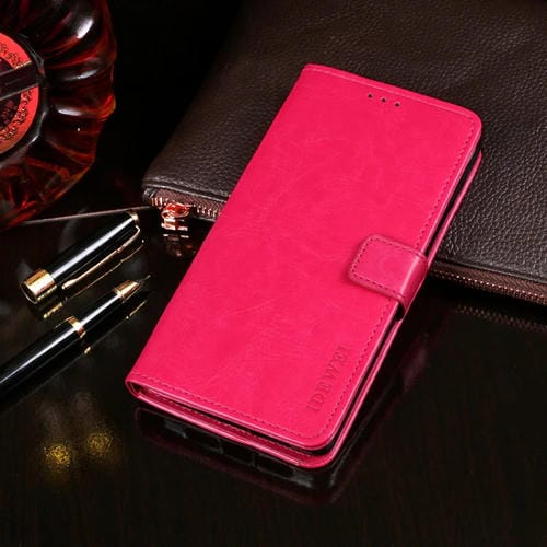 Para Huawei Honor 30i idewei Crazy Horse Texture Funda de cuero con tapa horizontal con soporte, ranuras para tarjetas y billetera (rosa roja)