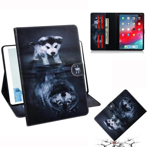 Funda de Cuero con Tapa Horizontal para iPad Pro 11 Pulgadas (2018) con Diseño de Lobo y Perro, Soporte, Ranura para Tarjeta y Billetera