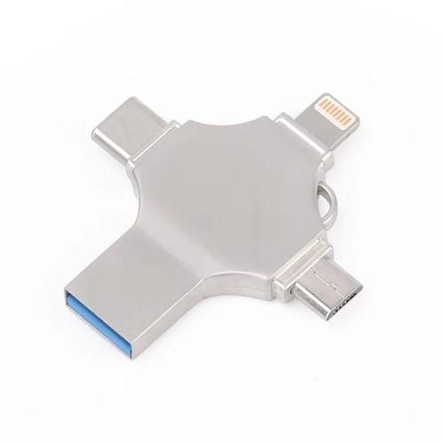 Disco Flash Cross 8GB 8 Pin + Micro USB + USB-C + USB 3.0 Metal (Plata) 4 en 1