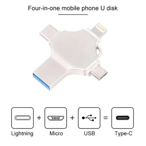 Disco Flash Cross 8GB 8 Pin + Micro USB + USB-C + USB 3.0 Metal (Plata) 4 en 1