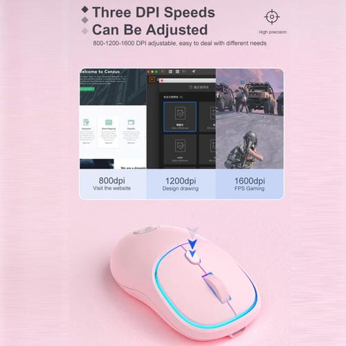 Ratón Inalámbrico Recargable Imice W-618 4 Botones 1600 Dpi 2.4Ghz Bluetooth Silencioso para Computadora PC Laptop (Rosa)