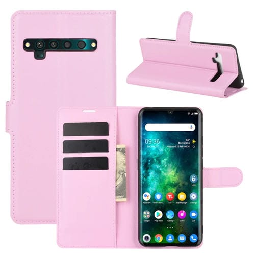 Funda Protectora para TCL 10 Pro con Tapa Horizontal, Textura Litchi, Soporte, Ranuras para Tarjetas y Billetera (Rosa)
