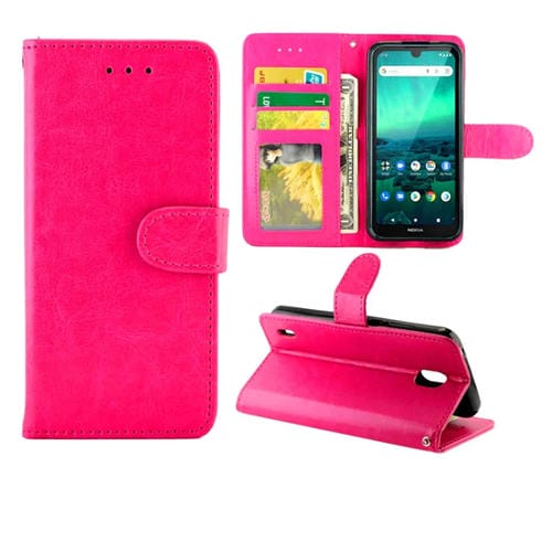 Para Nokia 1.3 Funda protectora con tapa horizontal de cuero con textura de caballo loco con soporte y ranuras para tarjetas, billetera y marco de fotos (Magenta)