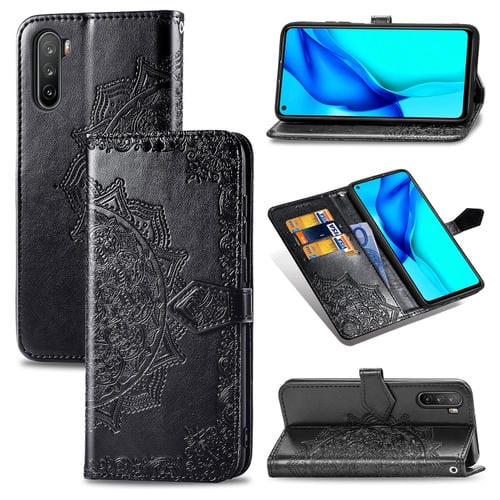 Para Huawei Mate 40 Lite / Maimang 9 Mandala Flower Funda de cuero con tapa horizontal en relieve con soporte / Ranura para tarjeta / Cartera / Cordón (Negro)