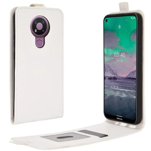 Para Nokia 3.4 R64 Funda protectora de cuero con solapa vertical con textura con ranuras para tarjetas y marco de fotos (blanco)