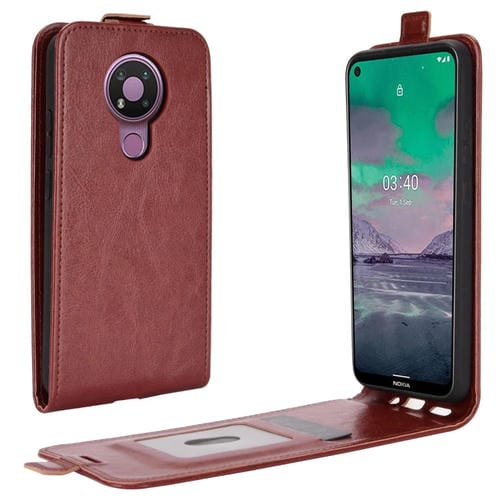 Para Nokia 3.4 R64 Funda protectora de cuero con solapa vertical con textura con ranuras para tarjetas y marco de fotos (marrón)