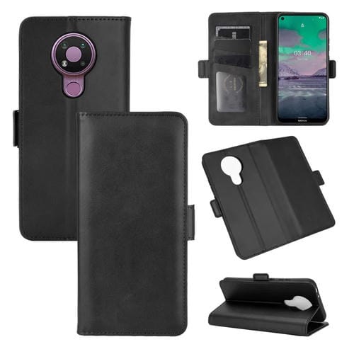Para Nokia 3.4 Estuche de cuero abatible horizontal con hebilla magnética de doble cara con soporte, ranuras para tarjetas y billetera (negro)